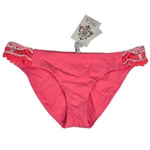 Becca Womens Size M Pink Coral Lace Trim Bikini Bottom